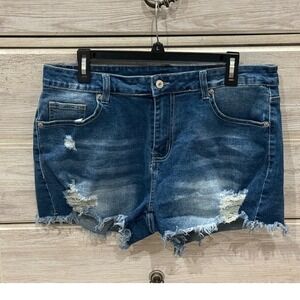 Distressed Medium Wash Denim Cutoff Shorts Frayed Hem XL